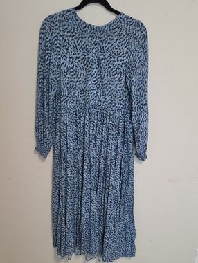 Zara Light Blue Printed Long Sleeve Midi Dress